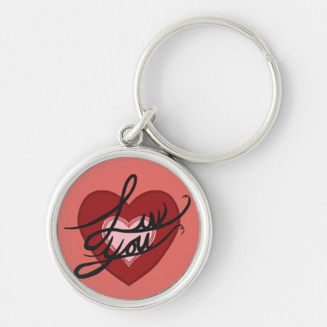 ~Luv You~ Keychain Rund Silverfärgad Nyckelring (Framsidan)