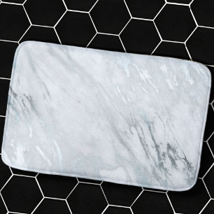 lux chic silver metallfolie och vita grått-marmor badrumsmatta