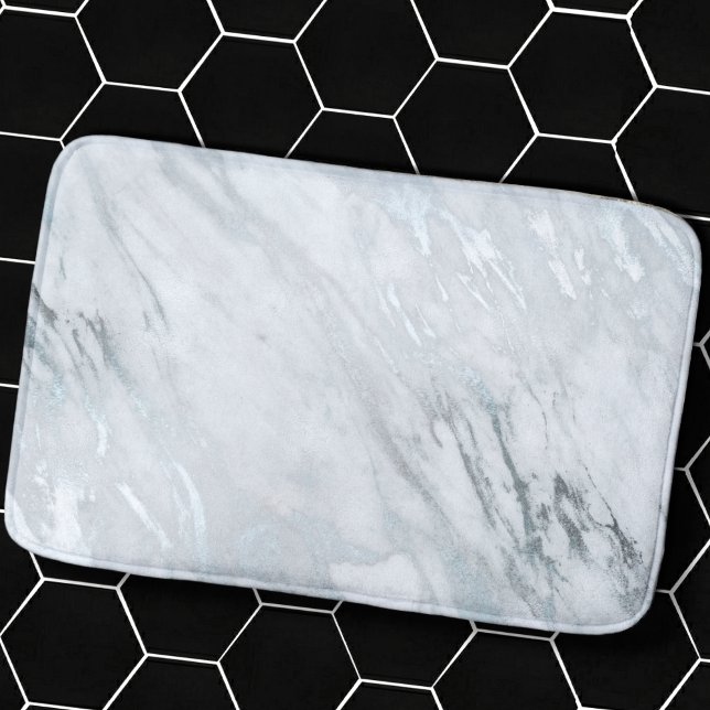 lux chic silver metallfolie och vita grått-marmor badrumsmatta (Skapare uppladdad)