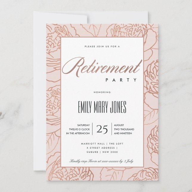LUX ELEGANT ROSÉ GULD ROS FORMAL PENSIONERING INBJUDNINGAR (Framsida)