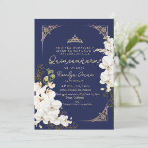 Lux Flowers Orchids Tiara Princess Quinceañera Inbjudningar