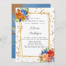 Lux Glitter Blue Orange Blommigt Bachelorette Part Inbjudningar