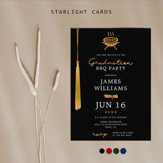 Lux Gold Foil Tassel Studenten BBQ Party Black Inbjudningar (Skapare uppladdad)
