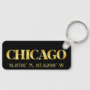 Lux Guld Chicago Latitude & Longitud Nyckelring