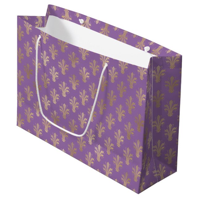 Lux Guld Fleur de Lis och Amethyst Large Gift Bag (Framsidan Vinklad)