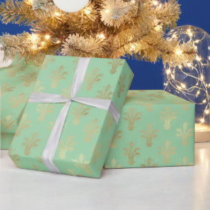 Lux Guld Fleur de Lis och Grönt Ash Presentpapper