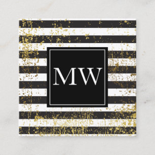 Lux Guld Grunge Monogram Black White Rand Fyrkantigt Visitkort