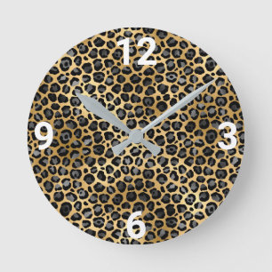 LUX GULD SILVER LEOPARD WALL CLOCK RUND KLOCKA
