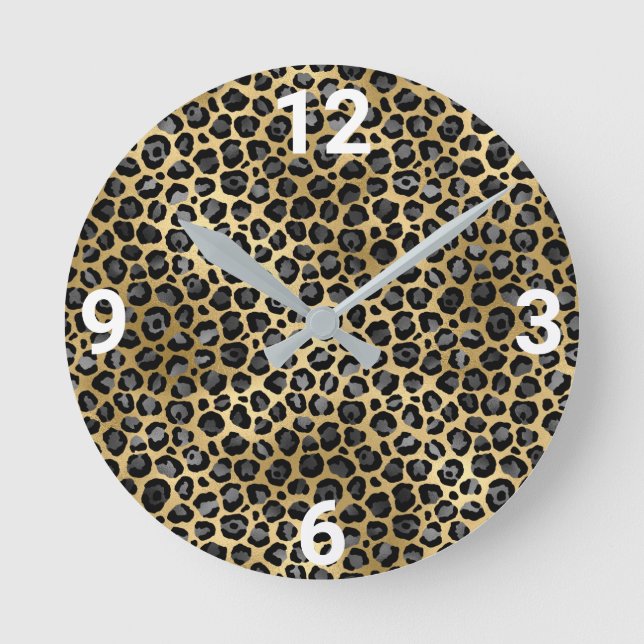 LUX GULD SILVER LEOPARD WALL CLOCK RUND KLOCKA (Framsida)