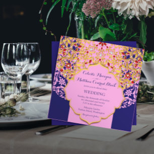Lux Jeweled Guld Rosa Blue Hindu Bröllop Inbjudningar