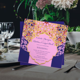 Lux Jeweled Guld Rosa Blue Hindu Bröllop Inbjudningar