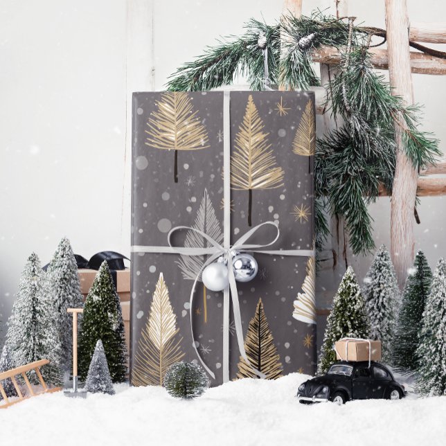 Lux jul Guld på Grått Wrapping Papper Presentpapper (Wrap your gifts in elegance with Lux Christmas Gold on Gray—pure holiday magic!)