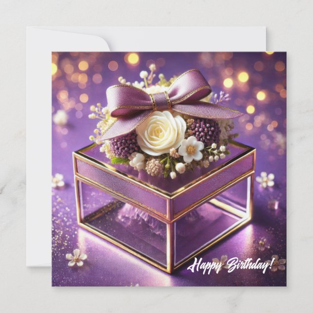Lux lila glass blommigt gift guld chiffon bow julkort (Framsida)