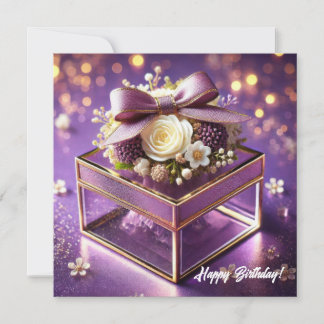 Lux lila glass blommigt gift guld chiffon bow julkort