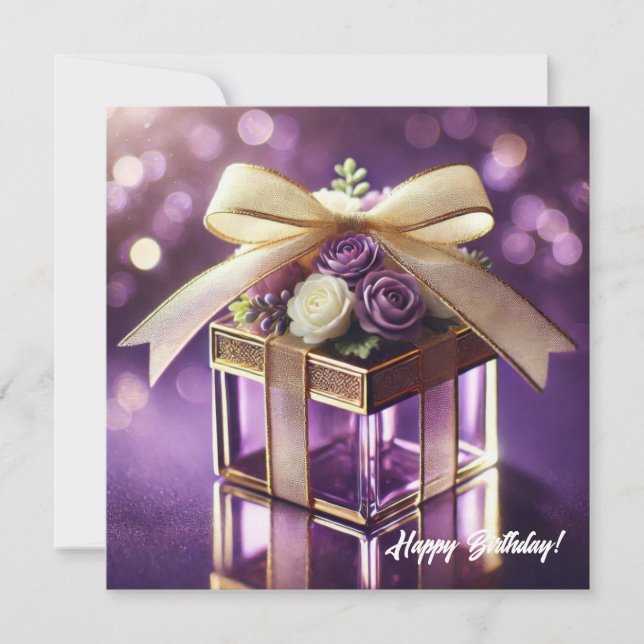Lux lila glass blommigt gift guld chiffon bow julkort (Framsida)