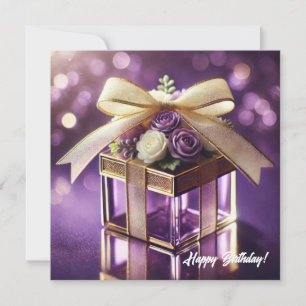 Lux lila glass blommigt gift guld chiffon bow julkort