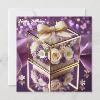 Lux lila glass blommigt gift guld chiffon bow julkort