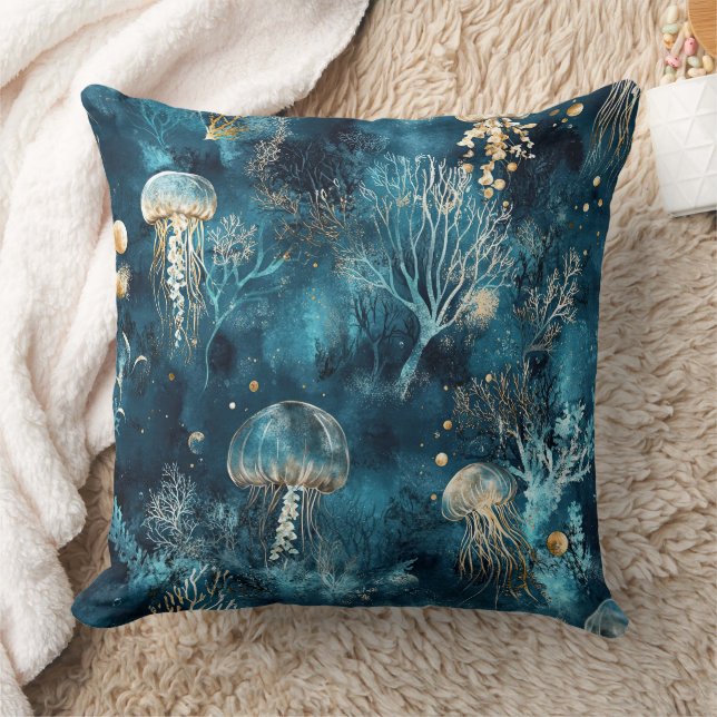 Lux Ocean Maneter & Korall Guld Mönster Kudde (Filt)