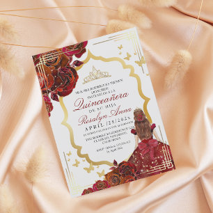 Lux Red Guld Ro Princess Quinceañera Inbjudningar