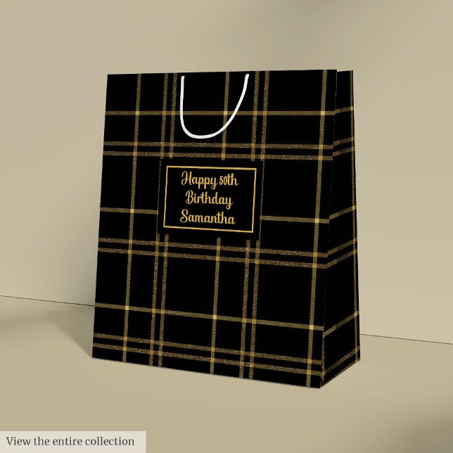 Lux Svart Guld Bröllopspresentpåse Med Namn (Lux Black Gold Wedding Gift Bag With Name)