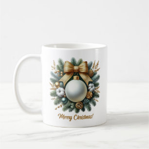 Lux white jul-baud-bomull, guldbuske gräs kaffemugg