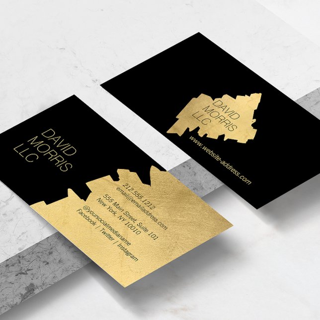 Luxe Abstrakt Guld Brushstroke-Logotyp på Black Visitkort (Skapare uppladdad)