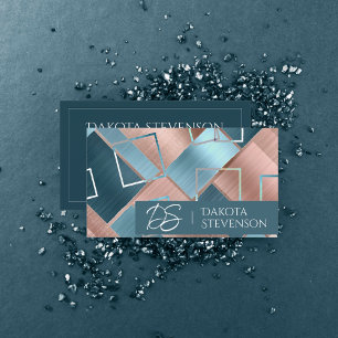 Luxe Abstrakt Guld och Teal Monogram Visitkort