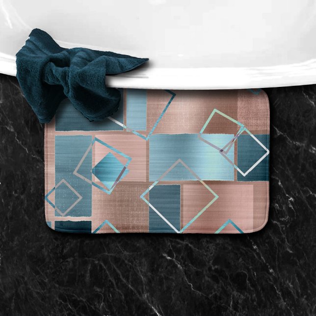 Luxe Abstrakt |  Ro Guld och Teal Geometric Badrumsmatta (Skapare uppladdad)