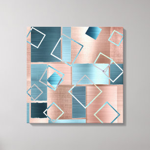Luxe Abstrakt Ro Guld och Teal Geometric Canvastryck