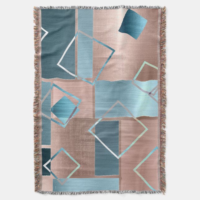Luxe Abstrakt |  Ro Guld och Teal Geometric Filt (Framsidan Vertikal)
