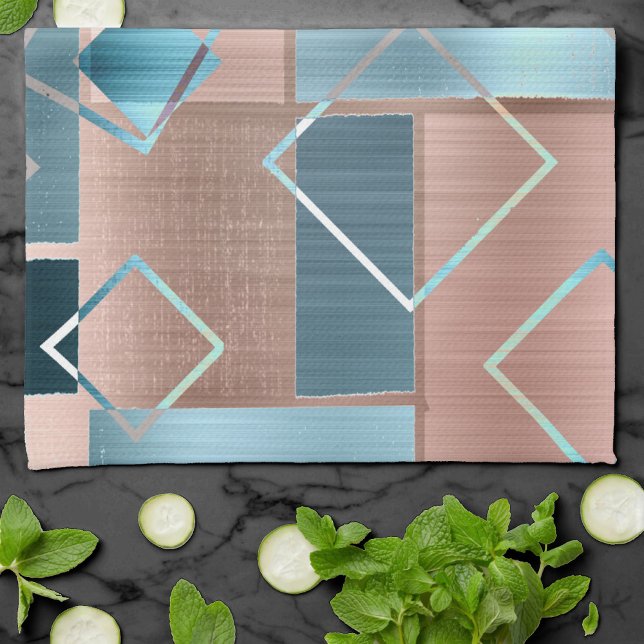 Luxe Abstrakt |  Ro Guld och Teal Geometric Kökshandduk (Skapare uppladdad)