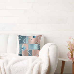 Luxe Abstrakt    Ro Guld och Teal Geometric Kudde
