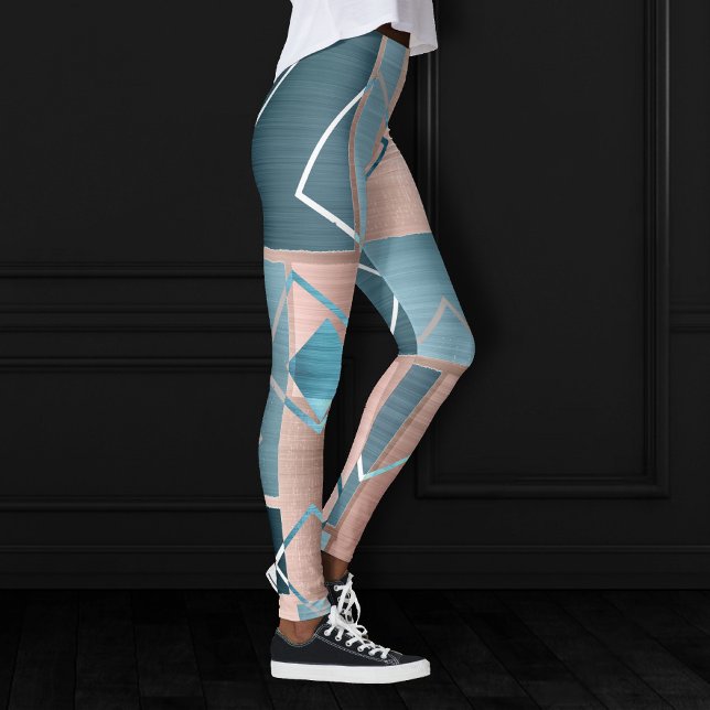 Luxe Abstrakt |  Ro Guld och Teal Geometric Leggings (Skapare uppladdad)