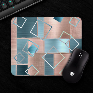 Luxe Abstrakt Ro Guld och Teal Geometric Musmatta