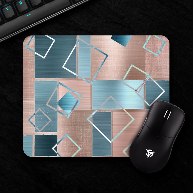Luxe Abstrakt |  Ro Guld och Teal Geometric Musmatta (Skapare uppladdad)