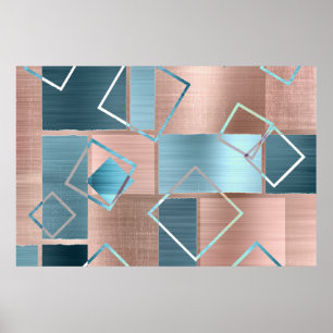 Luxe Abstrakt    Ro Guld och Teal Geometric Poster