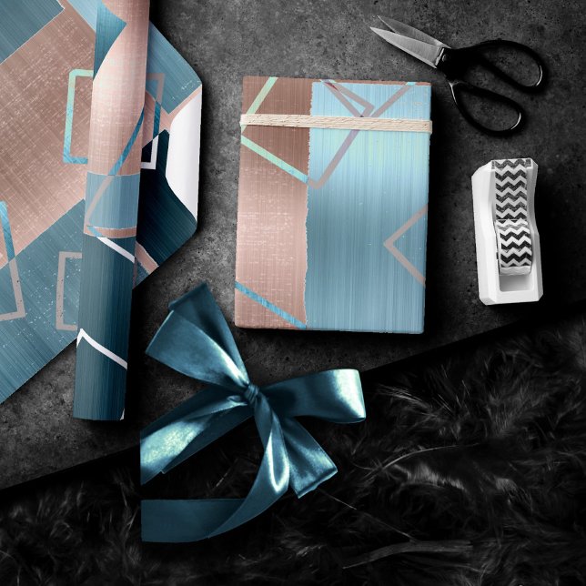 Luxe Abstrakt |  Ro Guld och Teal Geometric Presentpapper (Skapare uppladdad)