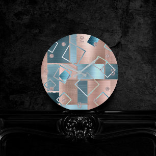 Luxe Abstrakt    Ro Guld och Teal Geometric Rund Klocka