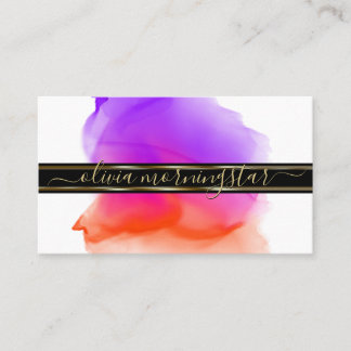 Luxe Abstrakt Vattenfärg Bläckfläckar Coral Violet Visitkort