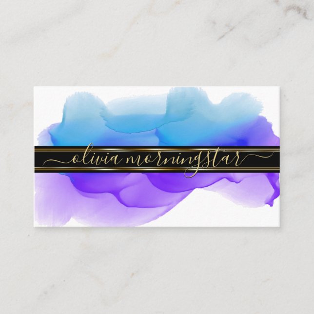 Luxe Abstrakt Watercolor Bläck Blots Indigo Cobalt Visitkort (Framsida)
