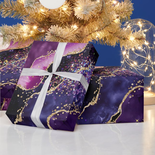 Luxe ädelsten lila guld glitter agat presentpapper (Helgdagar)