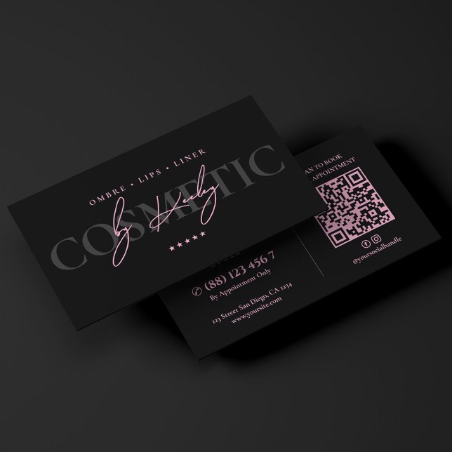 Luxe Aesthetic Rosa Svart Permanent Makeup Artist Visitkort (Luxe Aesthetic Pink Black Permanent Makeup Artist Business Card
)
