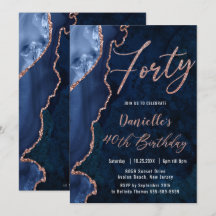 Luxe Agate Sapphire Blue Ro Guld 40:e födelsedagen