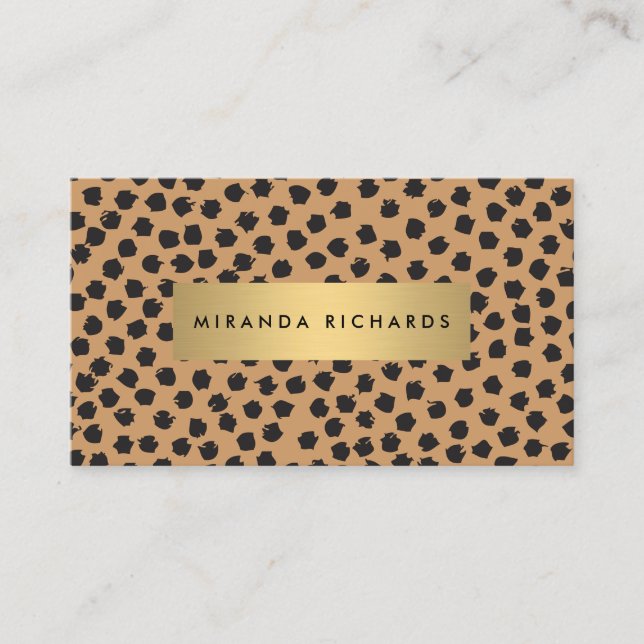 Luxe Animal Print Confetti-punkter med Guld Pub Visitkort (Framsida)