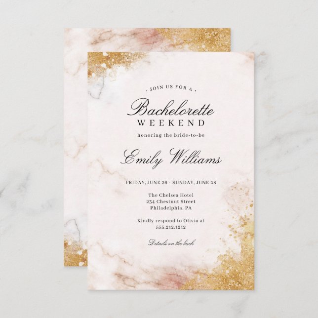 Luxe Bachelorette Helg Internationell inbjudan (Fram/baksida)