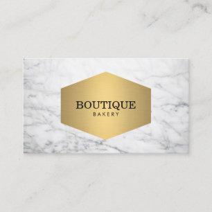 Luxe Bakery Guld Emblem på White Marble Visitkort
