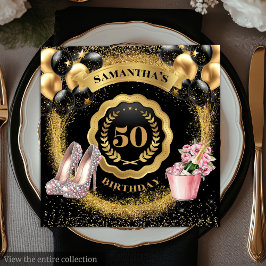 Luxe Black Balloons Napkins med Guld Glitter Art Pappersservett