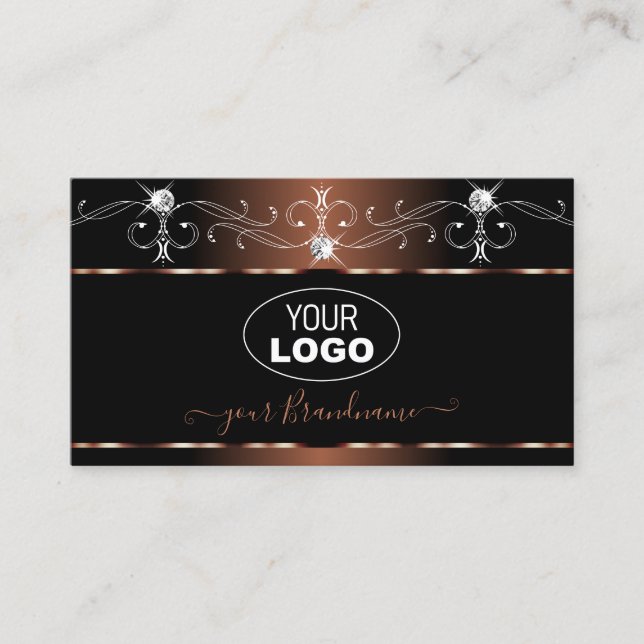 Luxe Black Brown Squiggles Gnistra Jewels Add Logo Visitkort (Framsida)