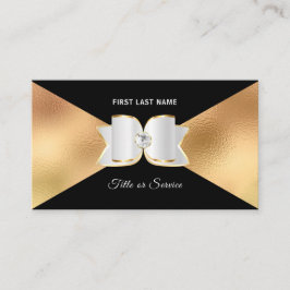 Luxe Black Gold Foil White Bow Rhinestone Diamond Visitkort