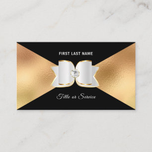 Luxe Black Gold Foil White Bow Rhinestone Diamond Visitkort